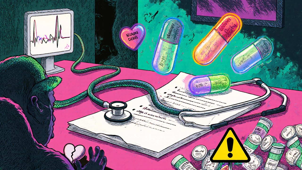 Doctor&#039;s office turned psychedelic with floating pills and heart monitor shadow