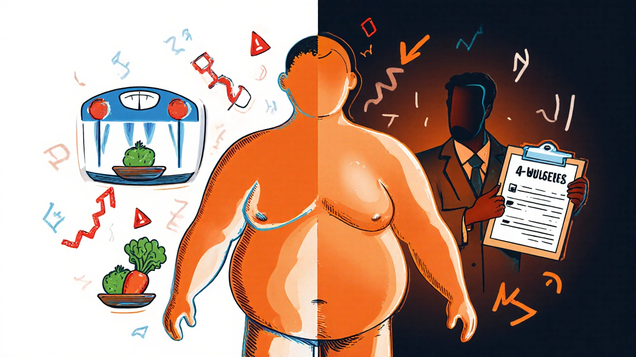 Split-body illustration showing health vs. metabolic risks from antipsychotic medication.