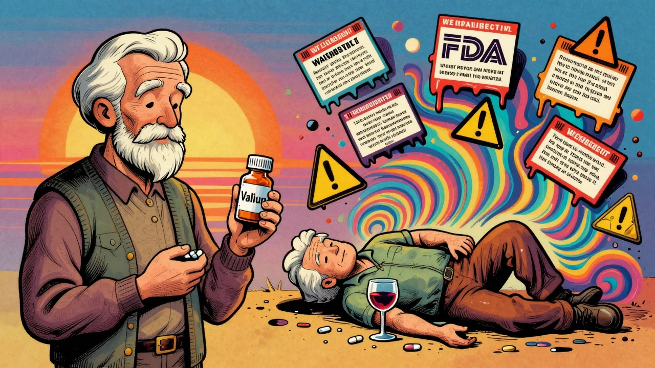 Elderly person collapsing after mixing Valium with alcohol and opioids