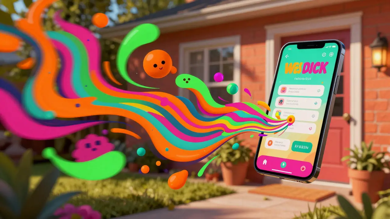Stylized art showing a colorful flow connecting a smartphone to a home delivery point
