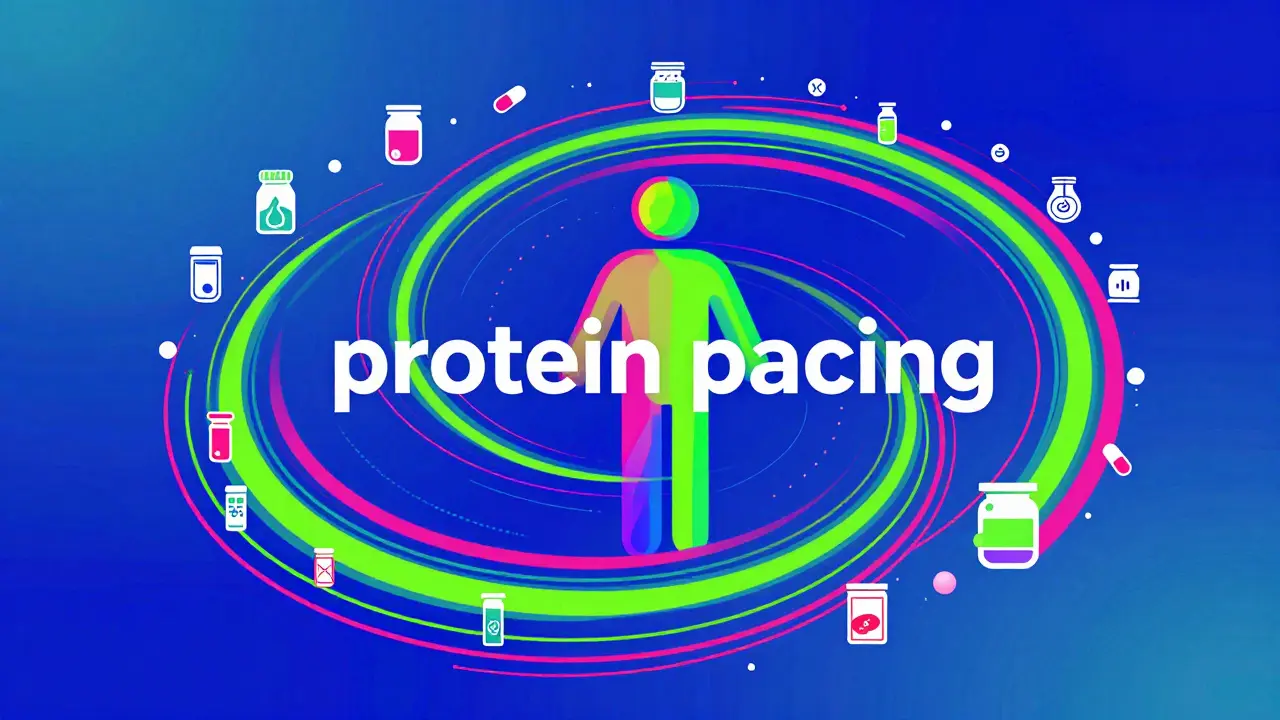 Stylized representation of balanced protein pacing and medication timing for motor control.