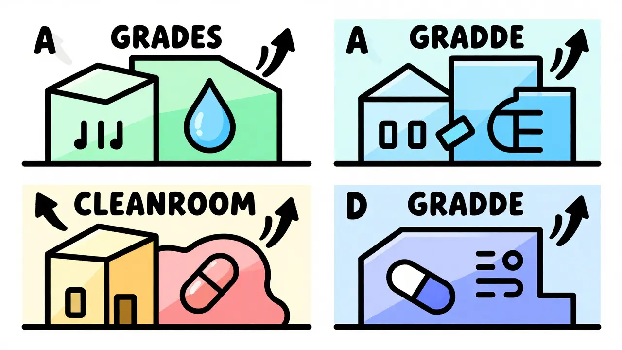 Abstract illustration comparing different pharmaceutical cleanroom grades.