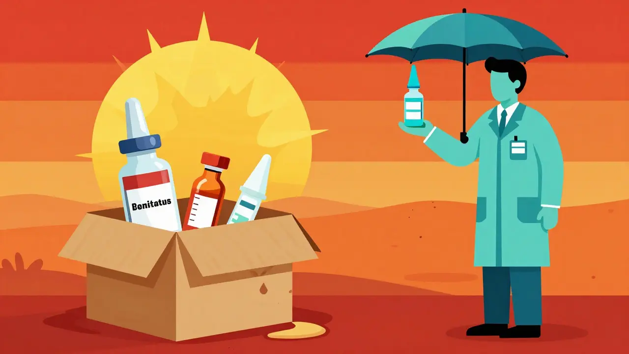 Illustration warning against mailing temperature-sensitive drugs like insulin
