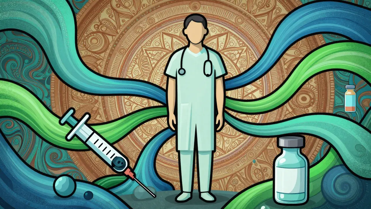 Artistic depiction of insulin allergy management and immunotherapy