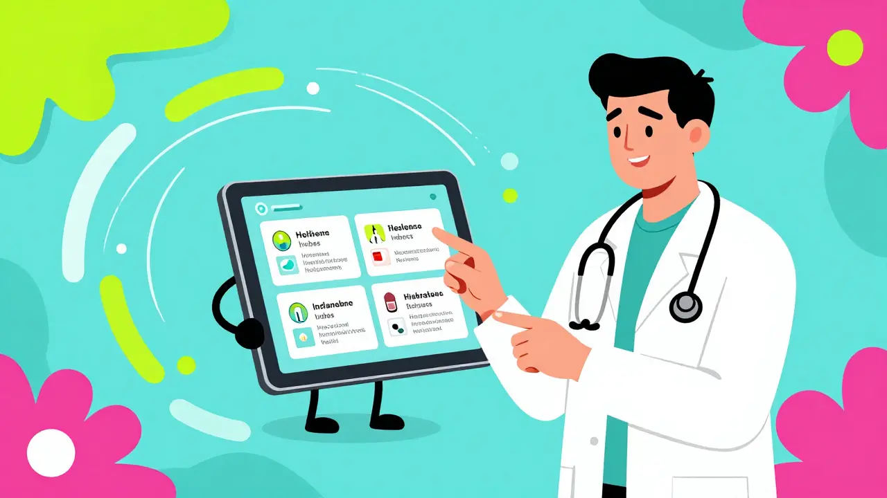 Doctor using digital microlearning tools to confidently prescribe generic medications