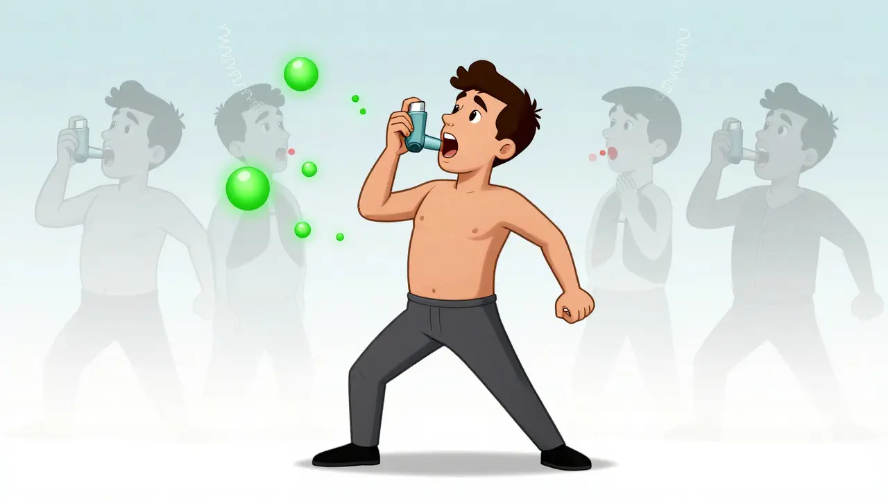 Illustration of correct inhaler technique with spacer usage